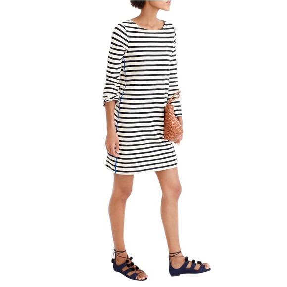 J.Crew White Black Breton Striped T-Shirt Dress Contrasting Blue Side Stripe S - Picture 1 of 14